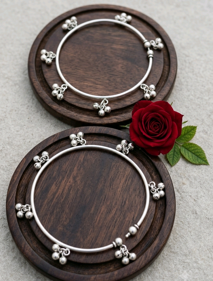 Ghungroo Silver Cuff Anklets